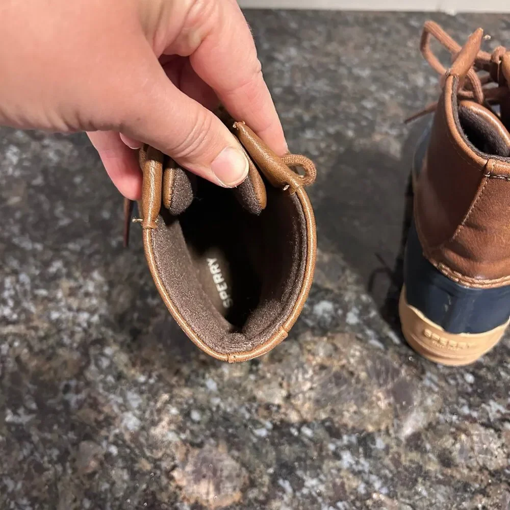 Sperry Port Duck Boot Kids' Rain Boots Sz 2 Navy Brown EUC